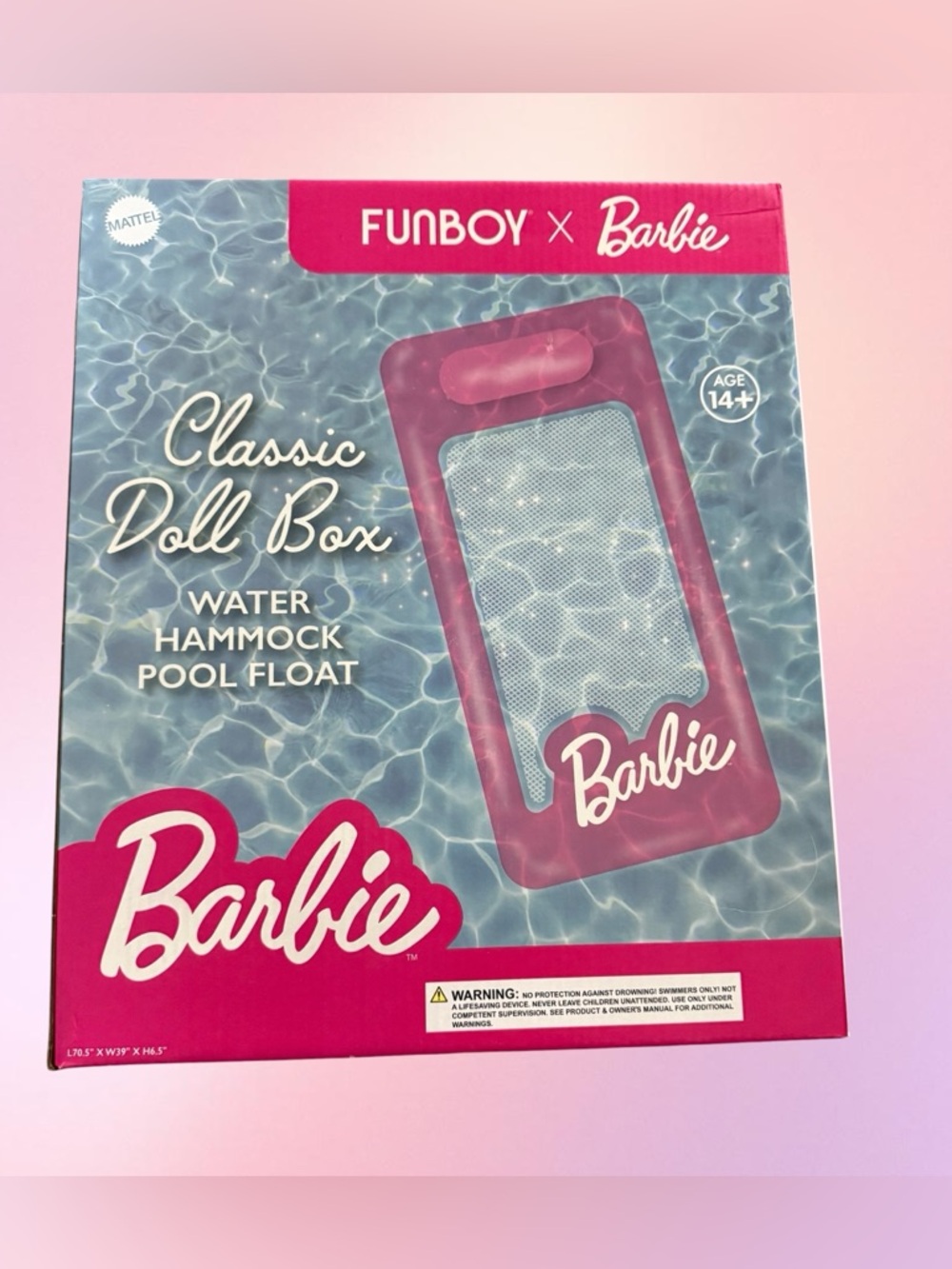 NEW Barbie Pink “Classic Doll Box” Water Hammock Pool Float